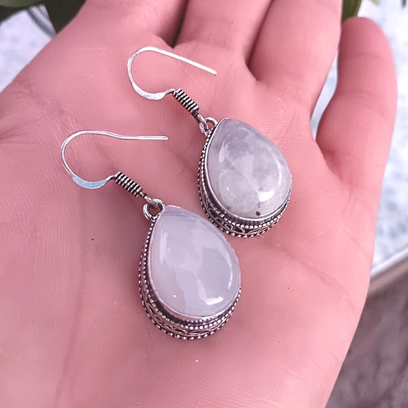 SALE $$$Genuine Moonstone Gemstone Earrings 925 - Picture 2 of 5